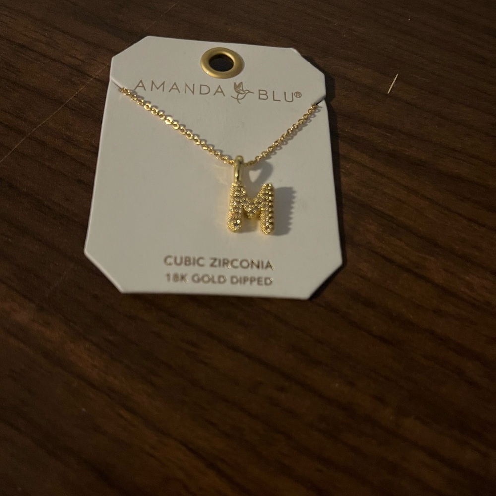 Gold 'M' Cubic Zirconia Initial Necklace